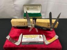 4x Vintage Buck Folding Pocket Knives, models 311 Trapper, 501 Squire, 505 Knight, 506 Lady Knight