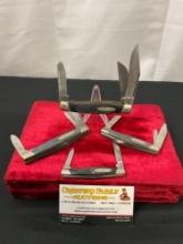 4x Vintage Buck Folding Pocket Knives, models 301 Stockman, 303 Cadet, 307 Wrangler, 309 Companion