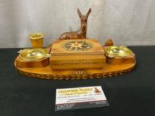 Vintage German Hand Carved Wooden Ashtray & Souvenir Box