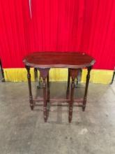 Antique Wooden Side Hall Table w/ Scalloped Edges, Unique Shield Shape & Fluted Legs. See pics.