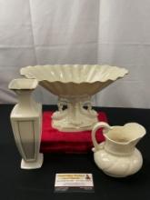 Trio of Lenox Pieces, Aquarius Dolphin Pedestal Bowl, Colonial Collection Pitcher, Eternal Vase
