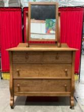 Antique Hansen-Wadenstein Desk Co. Wheeled Tiger Oak Vanity w/ Mirror & 4 Drawers. See pics.