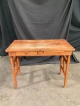 Vintage Mission Style Tiger Oak Folding Writing Desk w/ Drawer & Pull Out Writing Surface. See pi...