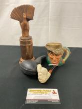 Royal Doulton Toby Mug, Watson Copper 1956 Bridge Trophy, Meerschaum Carved Tobacco Pipe w/ Case