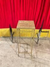 Modern Square Gold Painted Tile Top Metal Planter Stand or Side Table. Measures 10" x 26.5" See