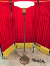 Vintage Brass Standing Floor Lamp w/ Cream Glass Shade. Tested, Works. Measures 16" x 63.5" See