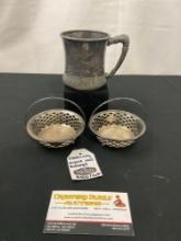 Trio of Antique Silver, Rogers & Bro 3x Plated Mug, Pair of Dishes, approx Sterling ttw 63 grams