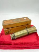 Vintage Thos. J. Evans London brass Telescope with brass trimmed wooden case