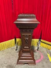 Antique 1800s German Ornately Fruit Carved Wooden Pedestal. Measures 17" x 43" As Is. See pics.