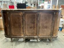 Antique Early 1900's Carved Burnished maple & mahogany Credenza / Bar / Server with marble top