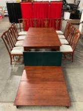 Vintage Lexington Timberlake Cherry Dining Table w/ 2 Leaves, Covers & 10 pcs Queen Anne Chairs. ...