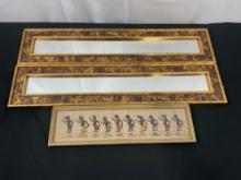 Framed Vintage Shadow Puppetry Art from Thailand, Pair of Thin Framed MIrrors