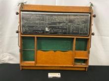 Antique Early 20th Century School Desk by Powers Higley & Co. w/ Chalkboard & scroll w/ instructi...