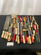 Large Set of Files of various grit, most with wooden handles, approx 50 pieces