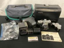 Minolta SRT101 Film Camera w/ Accessories & Original Leather Camera Bag in great shape