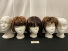 Trio of Womens Wigs, 2 by Junee Fashion, 1x made of Kanekalon w/ 5 Foam Head Busts/ Wig Stand