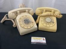 Pair of Vintage Rotary Phones, White & Cream in Color by Western Electric