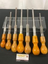 7 Cabinet Makers Screwdrivers, several different sizes, all flat head