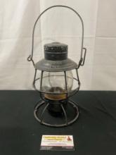 Antique Adlake Reliable Metal Train Lantern, Black w/ Clear Globe