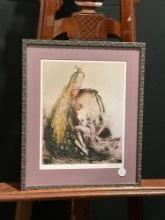 Framed Lithograph of Peacock & Lady Urn by Louis Icart