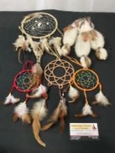 5 Native Made Dream Catchers, Beaded Wool Mandella