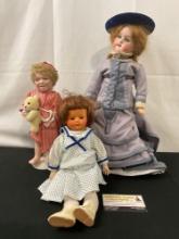 Trio of Vintage Dolls, 1x Jumeau, 1x LS John 1989, 1x German Floradera Doll, Victorian Style