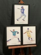 Trio of Framed Baseball Illustration Prints, Adrian Beltre, Felix Hernandez & Jackie Robinson