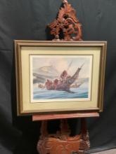 Framed Lithograph LE Signed & #d 61/150 Native Americans in Canoes by Lyle Tayson