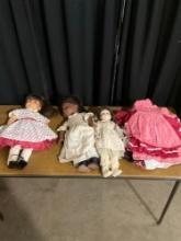 Trio of 3 Vintage Dolls w/ Several American Girl Dolls Clothes - See pics