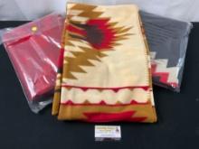 Trio of St. Labre Indian School Blankets, 1x Red, 1x Black/White/Red & Yellow & Cream