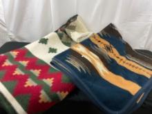 Pair of Southwest Pattern Fleece Blankets, Earth Ragz & Orvis