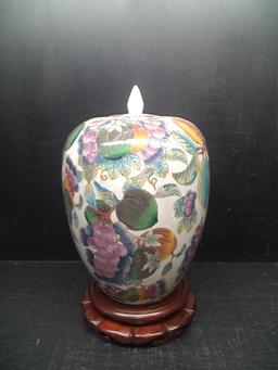 Decorative Oriental Style Grapefruit Ginger Jar with Stand