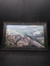 Vintage Framed Colored Print-The Old Coal Train