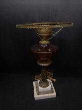 Antique Amber and Marble Base Table Lamp