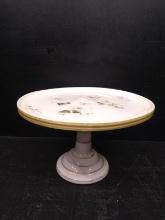 Vintage Hand painted Milk Glass Pedestal Cake Plate