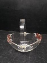 Mikasa Glass  Basket with Colored Roses and Plastic Handle