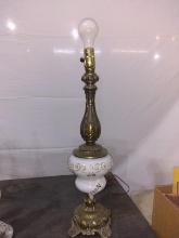Lamp-Antique Hand painted Milk Glass and Spelter