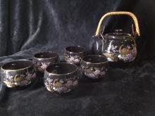Vintage Ceramic and Black Glaze Oriental Style Tea Set