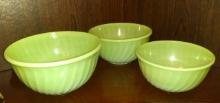 Collection of 3 Nested Fire King Jadite Mixing Bowls