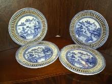 Collection of 4 Blue Willow Reticulated Edge Dishes