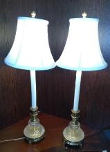 (2) Brass and Crystal Coffee Table Lamps x 2