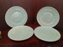 Collection of 4 White Embossed Dinner Plates by Haldon Group