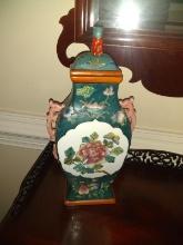Decorative Oriental Storage Vase with Pink rose Motif