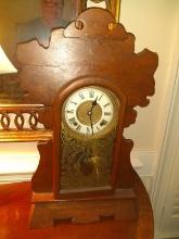 Antique Gingerbread Key Wind Mantle Clock, Working