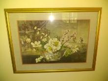 Framed and Double Matted Print, Oriental Bowl with Flowers