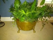Faux Greenery with Brass Footed Planter, Oriental