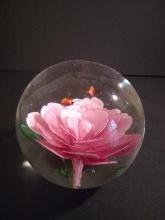Studio Art Glass Paperweight, Flower with Bees