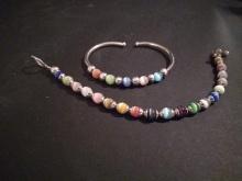 Polished Stone Necklace with Matching Cuff Bracelet