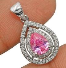 2 CT PEAR SHAPED PINK SAPPHIRE STERLING PENDANT