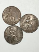 1928, 1936 & 1938 Large Cents England 